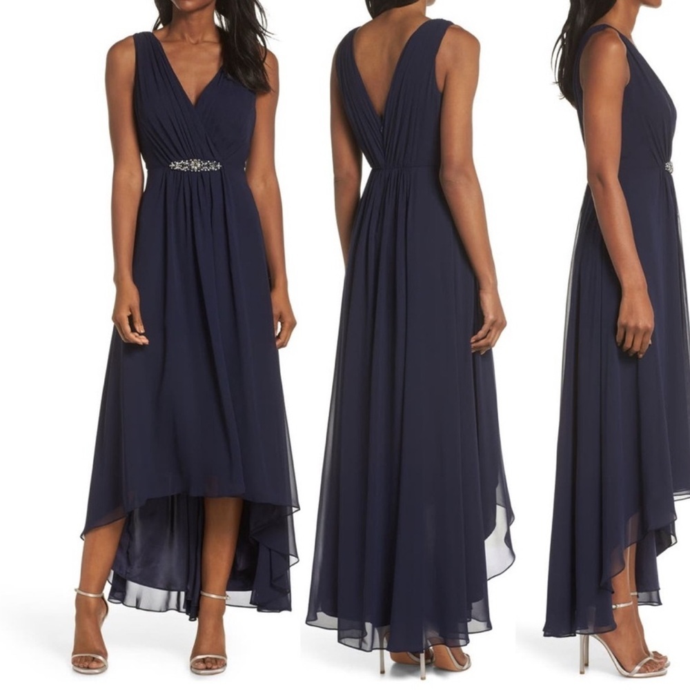 Eliza J Crystal Sleeveless dress Navy Blue V-Neck New Size 6